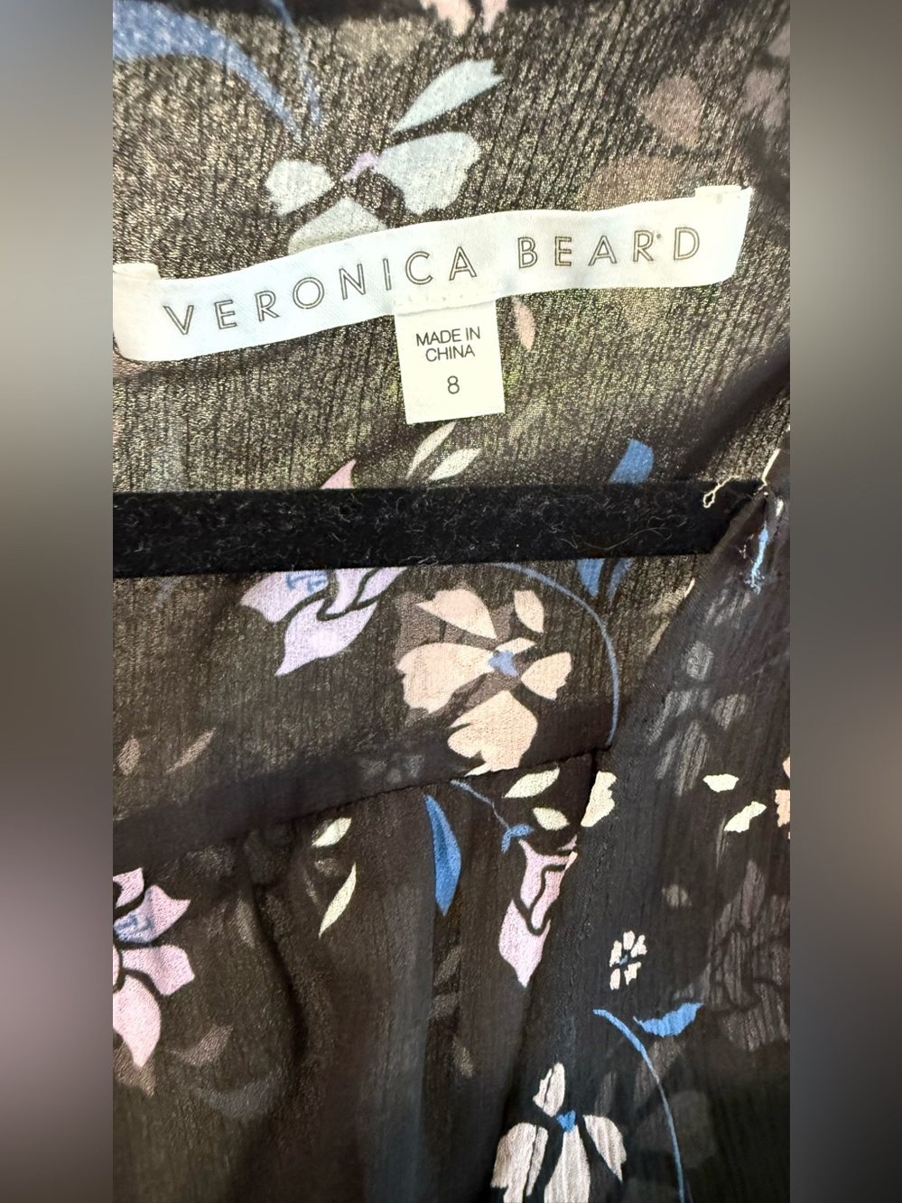 Veronica Beard Silk Mariposa Black Floral Semi Sheer Ruched Midi Dress Sz 8 - Picture 13 of 14